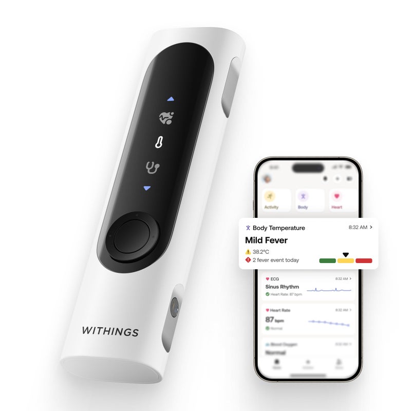 WITHINGS BeamO - Contactless Smart Digital Thermometer, 4-in-1 MultiScan, ECG Monitor, Pulse Oximeter, Digital Stethoscope, Children & Adults, Multi-user, Family care